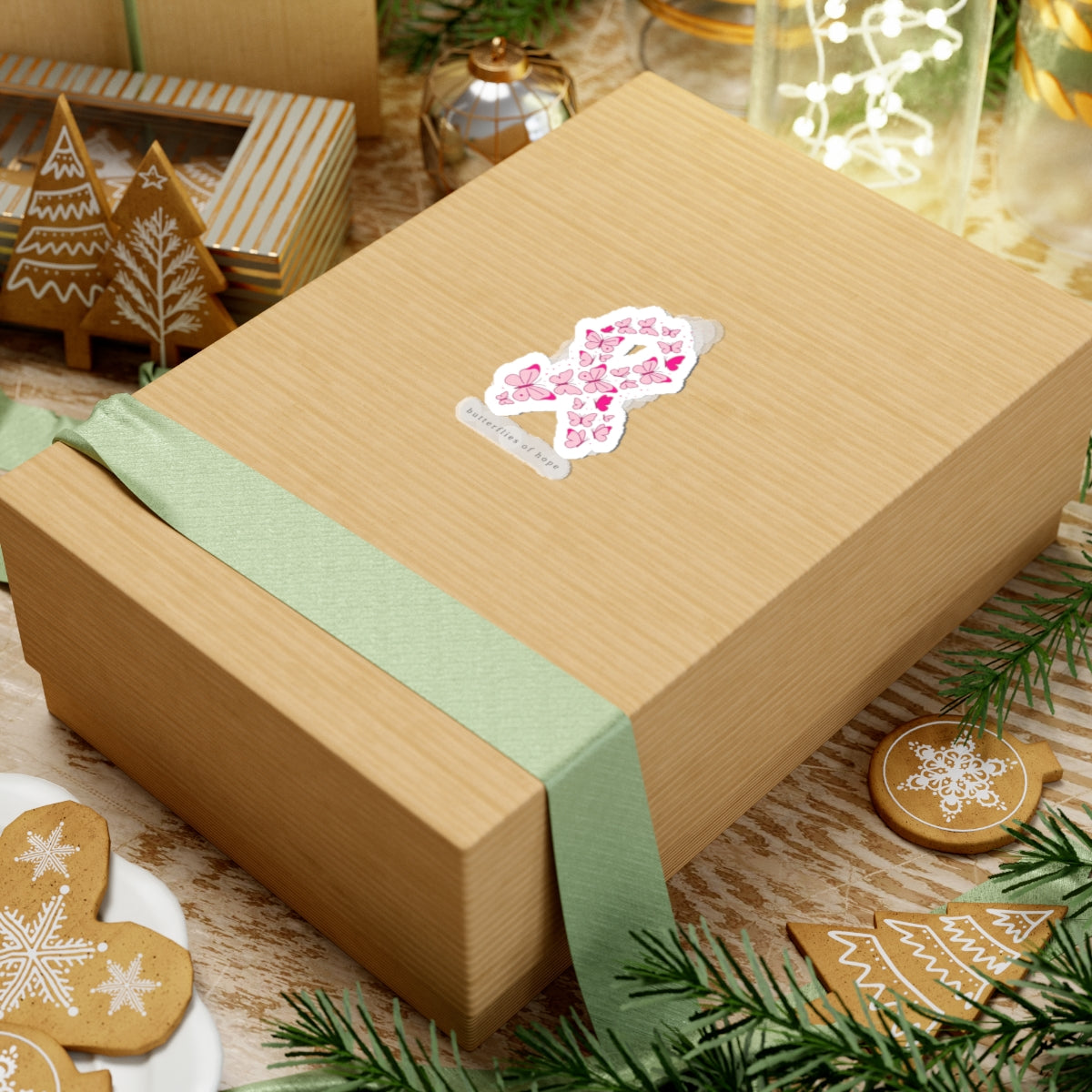 Butterflies of Hope Ribbon Kiss-Cut Stickers | Breast Cancer Awareness, Pink Ribbon