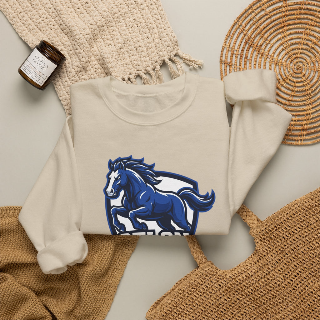 Otton Mustangs Crewneck Sweatshirt — Blue Mustang School Mascot Pullover