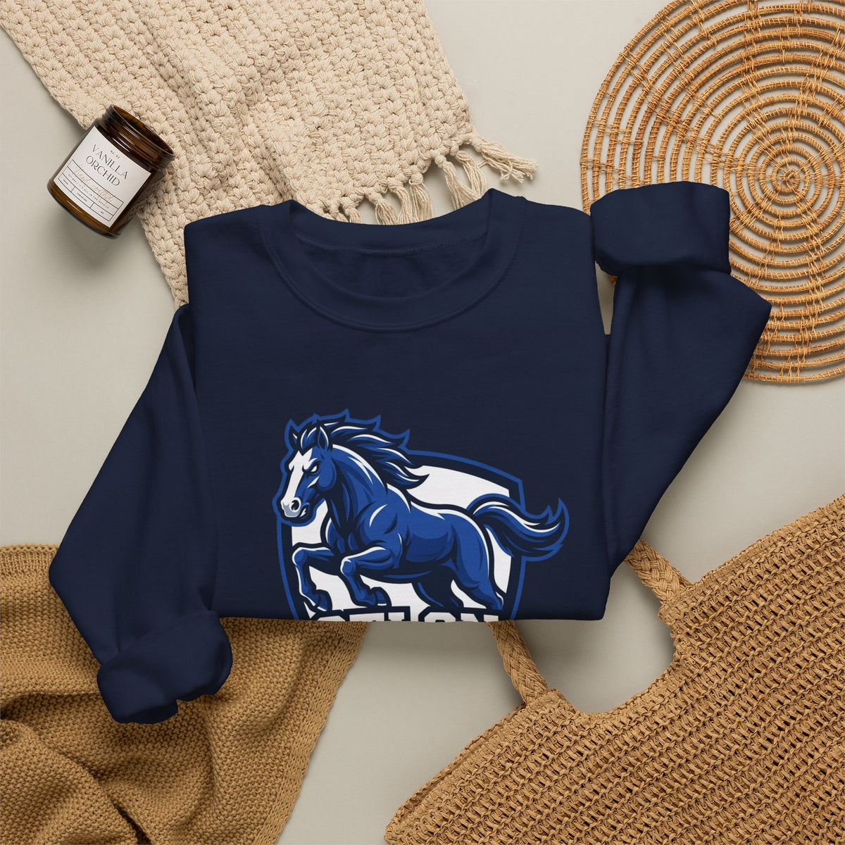 Otton Mustangs Crewneck Sweatshirt — Blue Mustang School Mascot Pullover