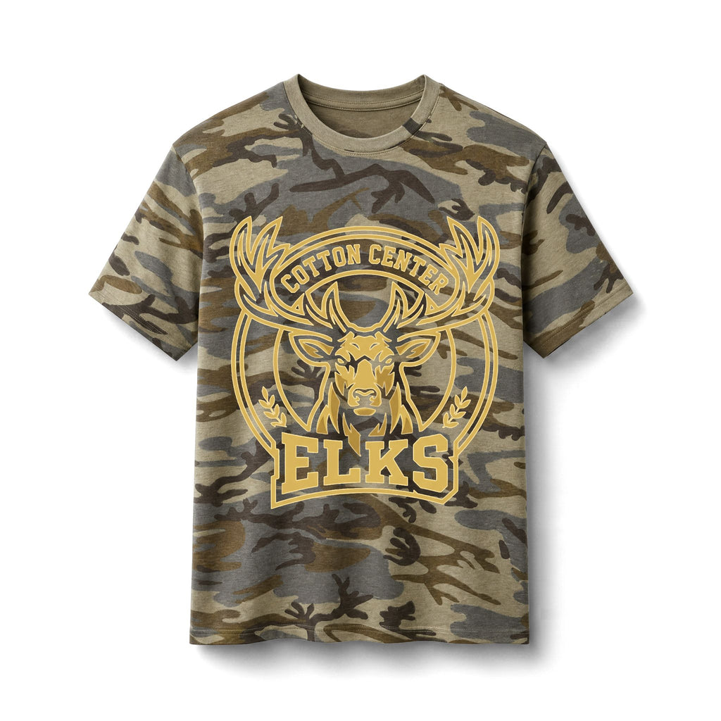 Camo Elks Tee — Cotton Center Graphic T‑Shirt