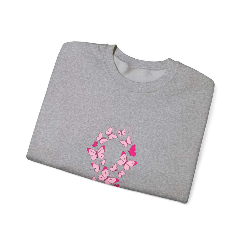 Pink Ribbon Butterfly Crewneck Sweatshirt | Breast Cancer Awareness