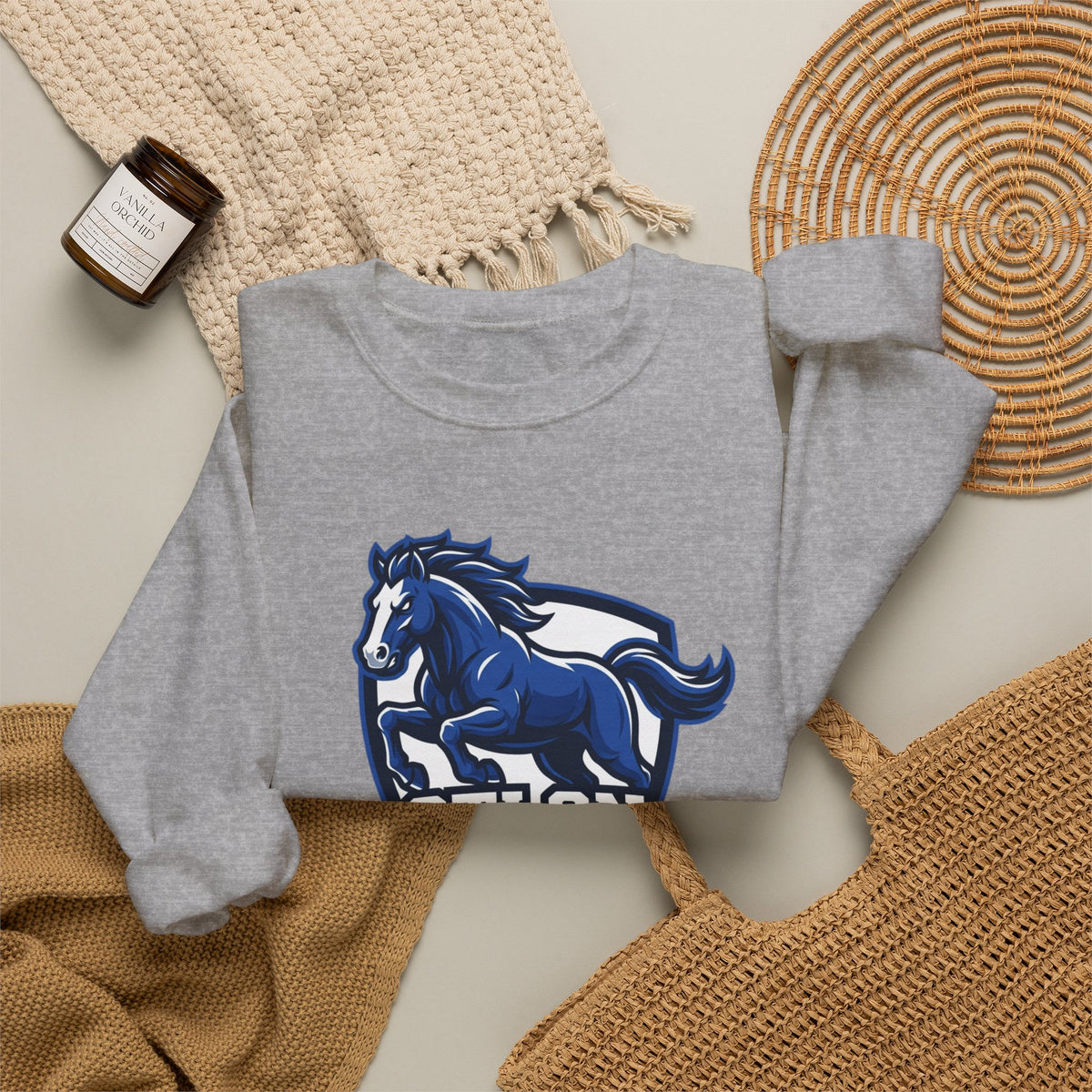 Otton Mustangs Crewneck Sweatshirt — Blue Mustang School Mascot Pullover