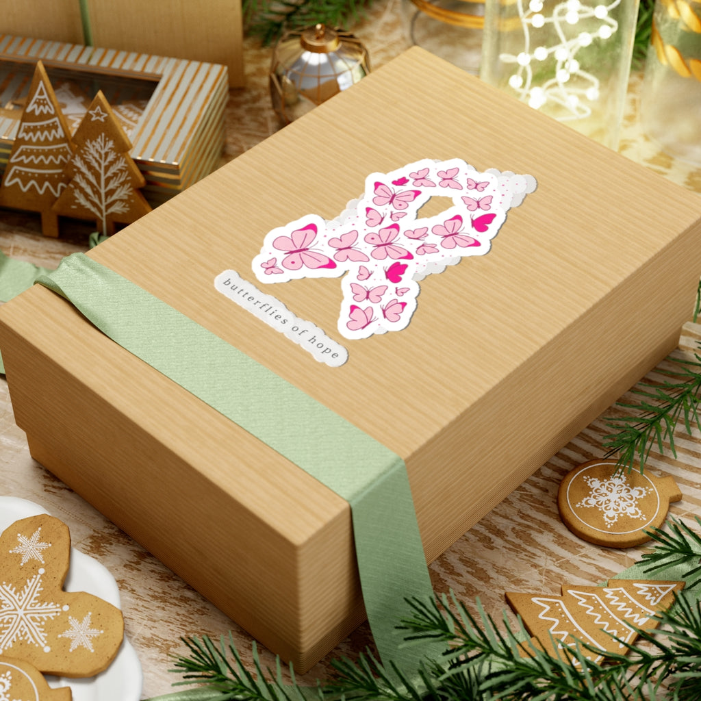 Butterflies of Hope Ribbon Kiss-Cut Stickers | Breast Cancer Awareness, Pink Ribbon