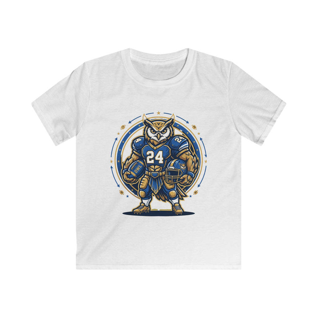 Kids Football Owl Mascot T-Shirt — Number 24 Youth Tee