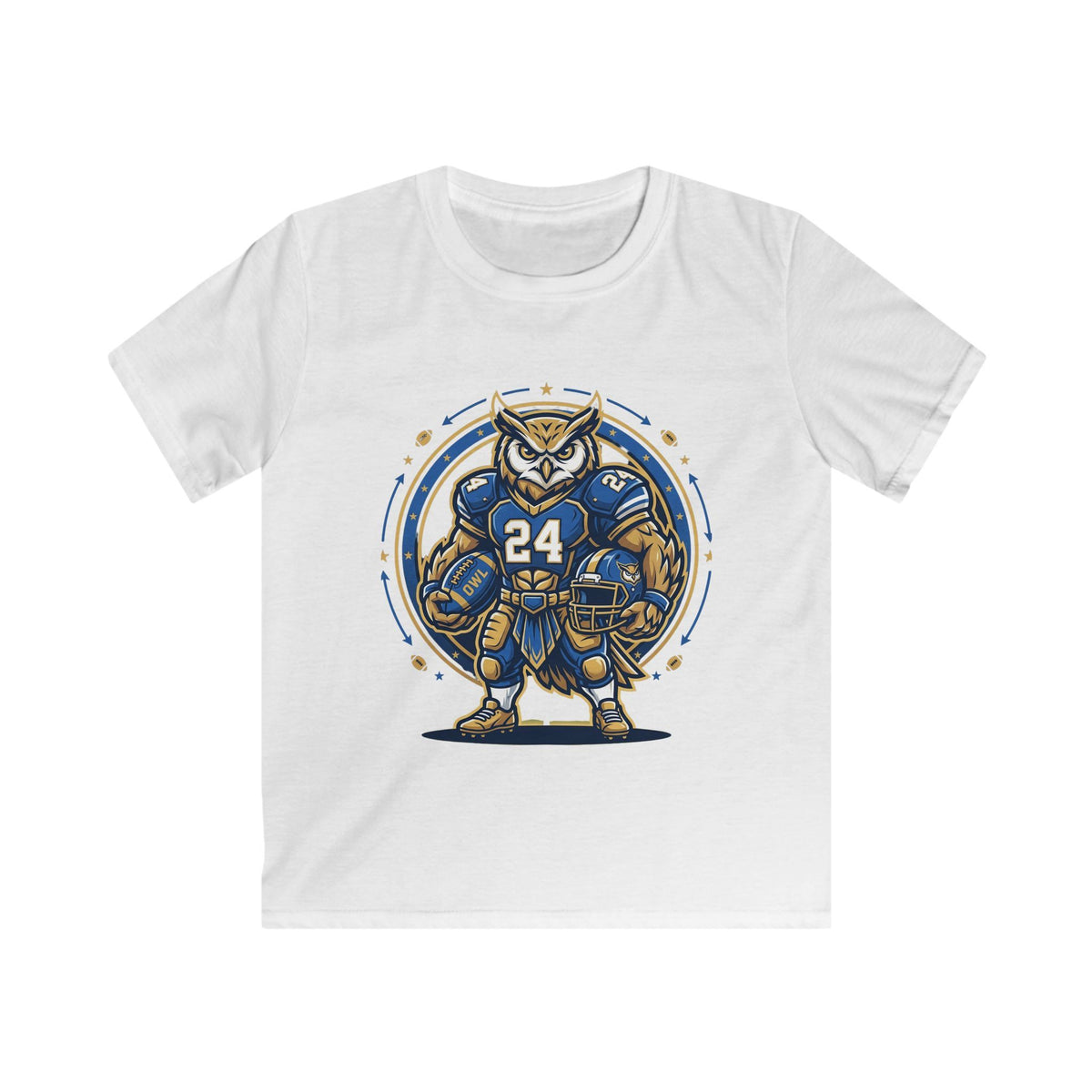 Kids Football Owl Mascot T-Shirt — Number 24 Youth Tee