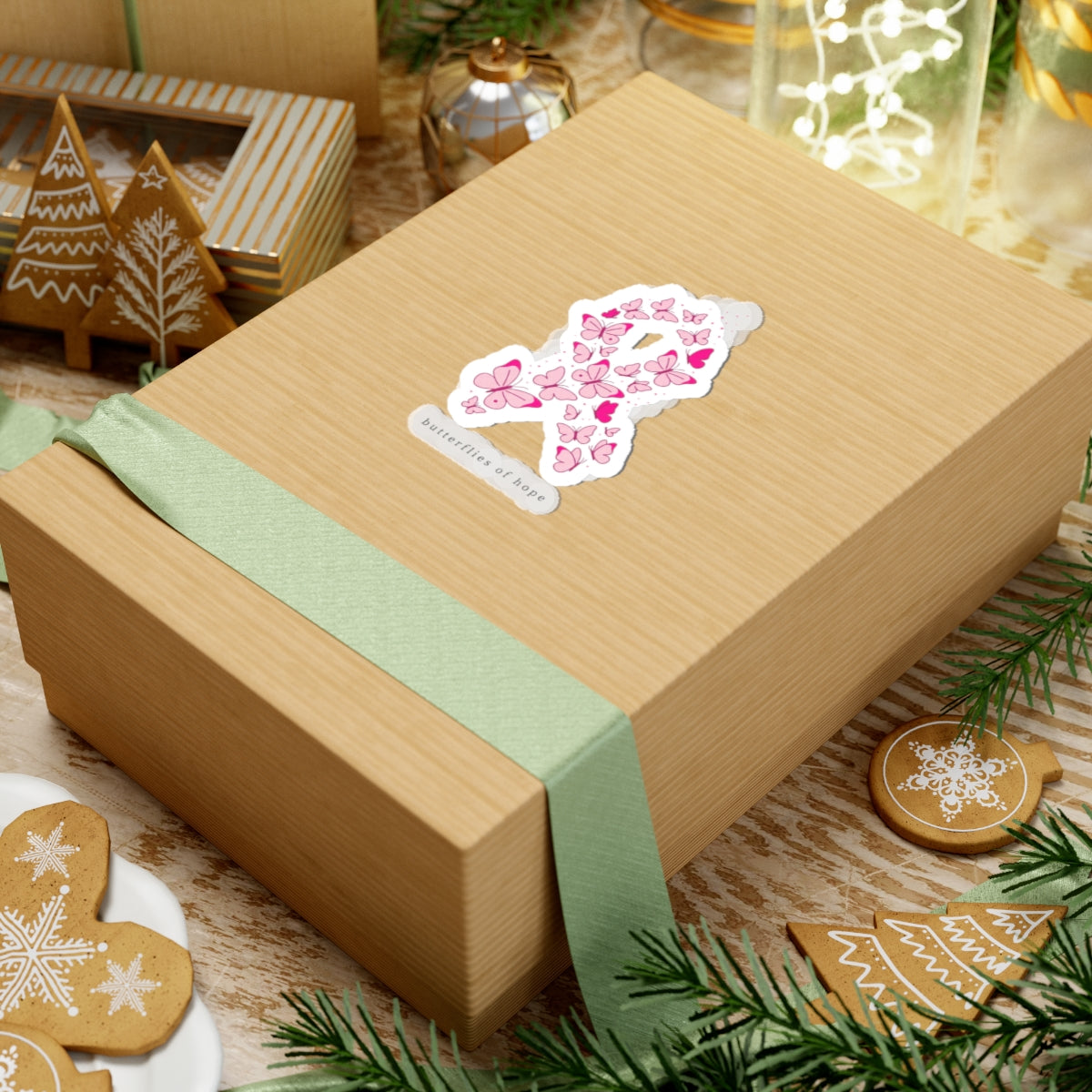Butterflies of Hope Ribbon Kiss-Cut Stickers | Breast Cancer Awareness, Pink Ribbon