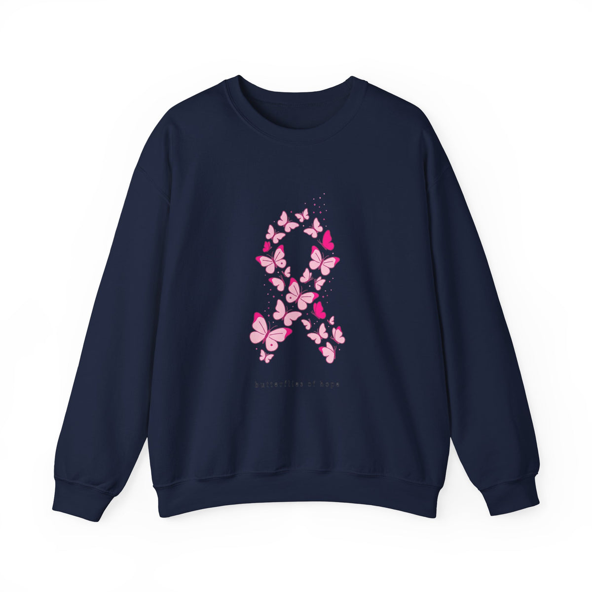 Pink Ribbon Butterfly Crewneck Sweatshirt | Breast Cancer Awareness