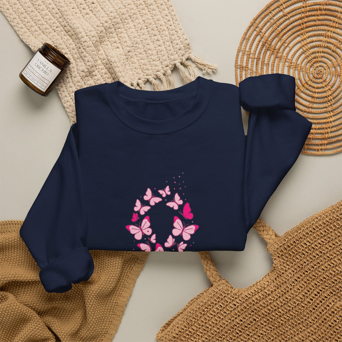 Pink Ribbon Butterfly Crewneck Sweatshirt | Breast Cancer Awareness